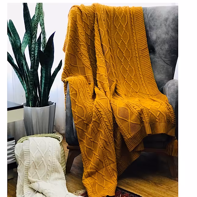 شال مبل مدل بافت رنگ خردلی