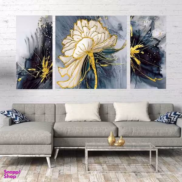 تابلو شاسی بکلیت طرح نقاشی مدرن گل مدل SH-1548 مجموعه 3 عددی