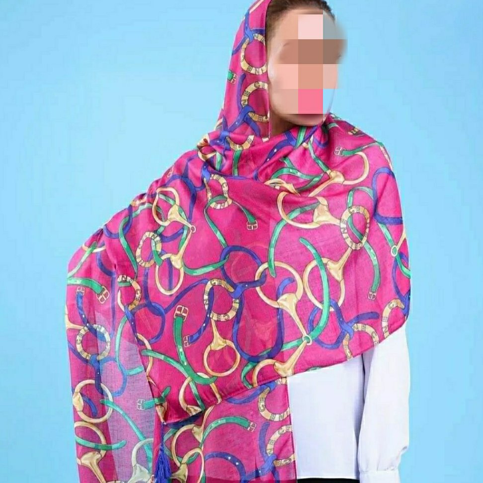 شال نخی ، رنگ سرخابی ، طرح کمربند ، قواره دومتری