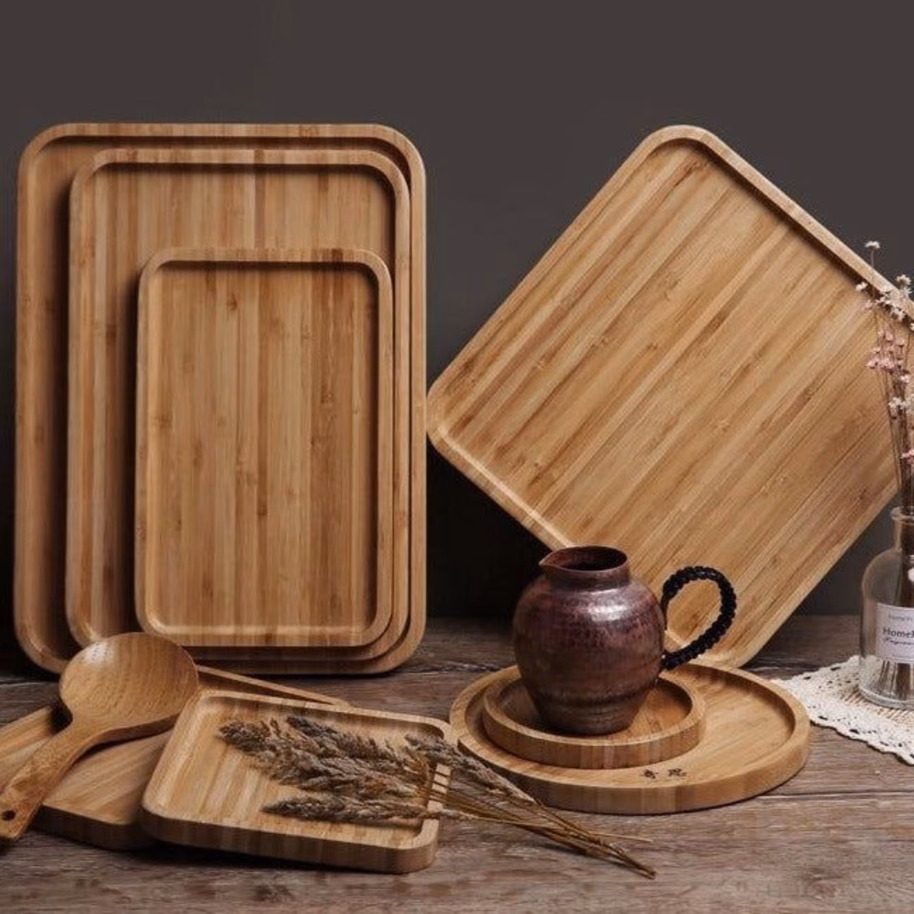 سینی بامبو وارداتی مربع اندازه 25 در 25 سانتیمتر