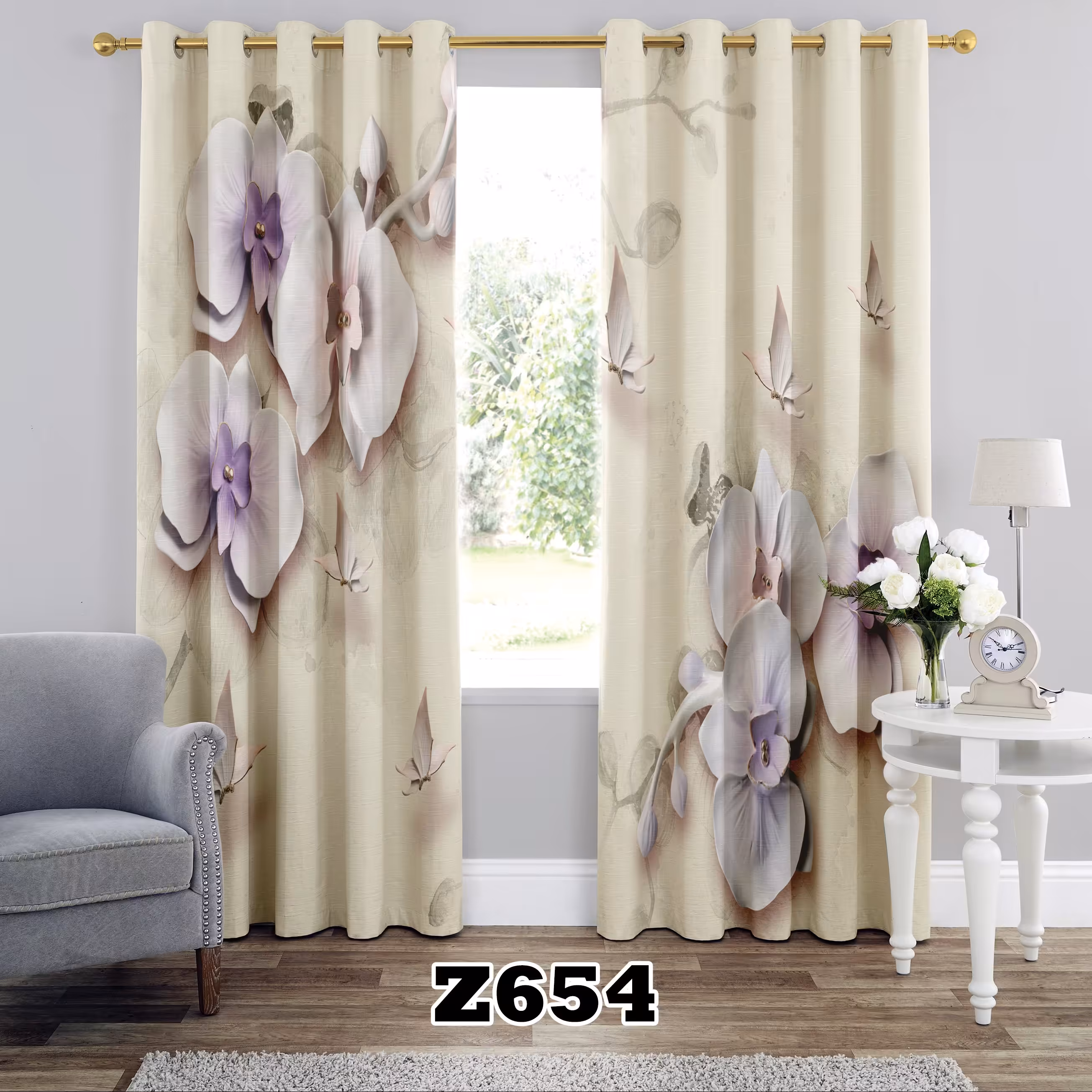 پرده چاپی طرح گل درشت کد Z654 تک قواره ارتفاع 300 عرض 140 سانت