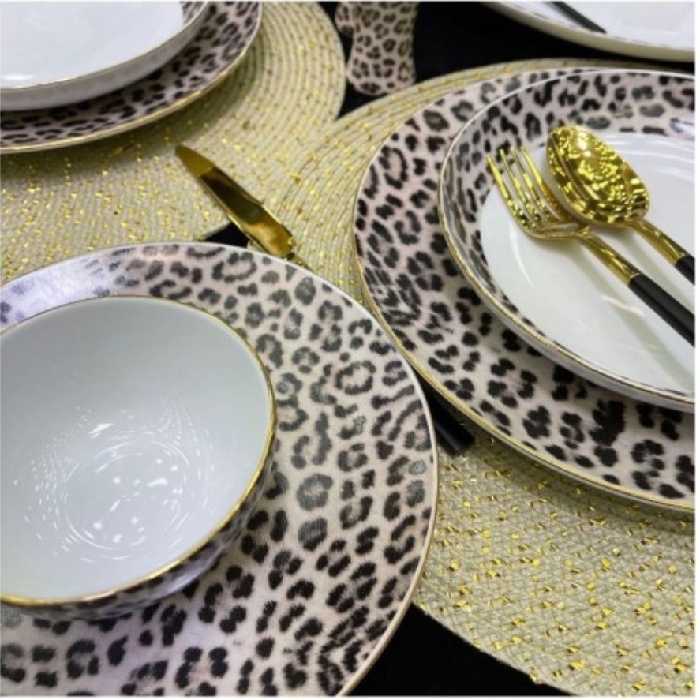 سرویس آرکوپال 26 پارچه مقصود 6 نفره طرح پلنگی لب طلا،با طلای هلندی،ارسال رایگان،