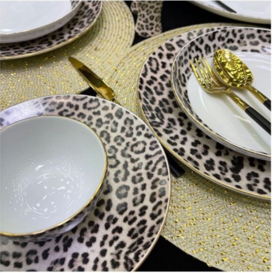 سرویس آرکوپال 26 پارچه مقصود 6 نفره طرح پلنگی لب طلا،با طلای هلندی،ارسال رایگان،
