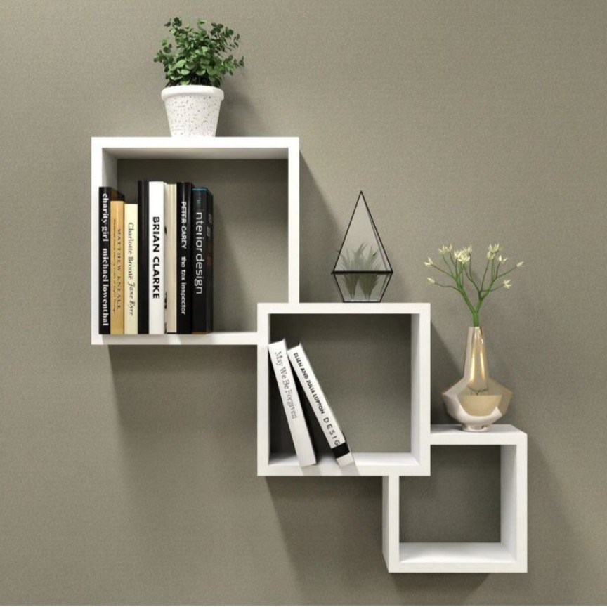 شلف کتابخانه mdfدیواری مدل S50 رنگ طوسی