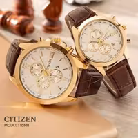 ست ساعت سیتیزن زنانه و مردانه ساعت بند چرمی ساعت صفحه سفید 