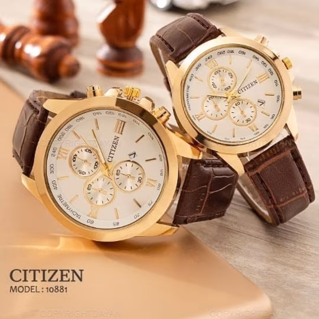 ست ساعت سیتیزن زنانه و مردانه ساعت بند چرمی ساعت صفحه سفید 