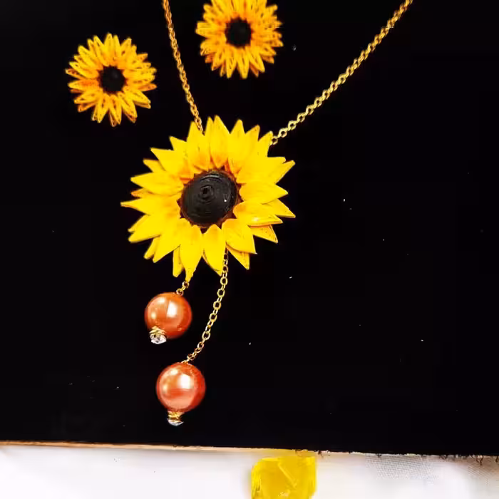 نیم ست آفتابگردان ملیله کاغذی ضد آب با ظرافت یک میلیمتری، خاص و شیک