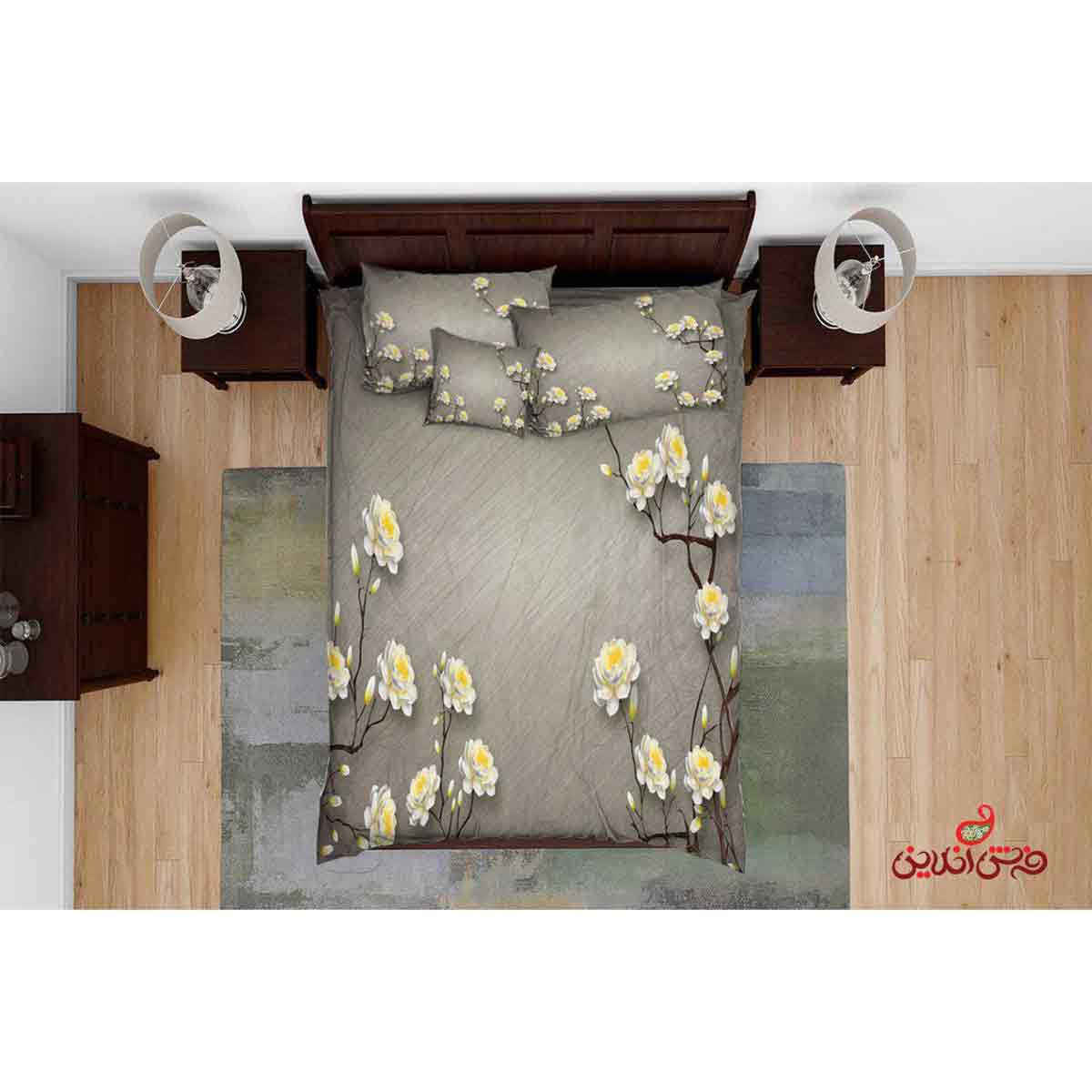 روتختی سه بعدی گل سفید پس زمینه طوسی کد 2519