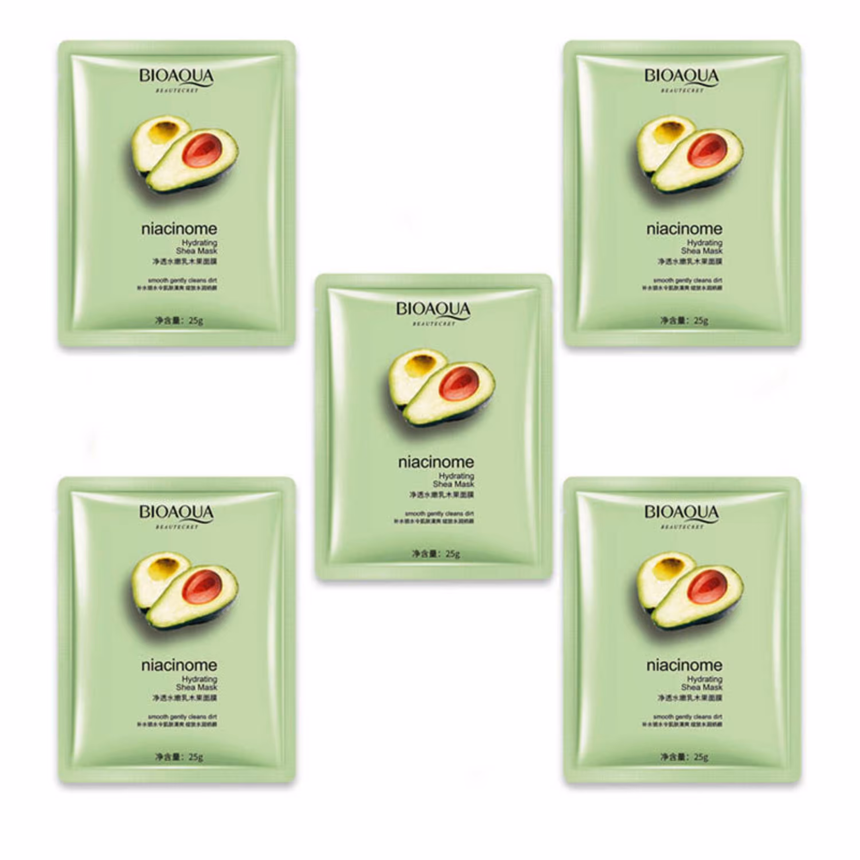 ماسک صورت ورقه ای بایوآکوا ارسال رایگان پوست خشک مدل آووکادو مجموعه 5 عددی
