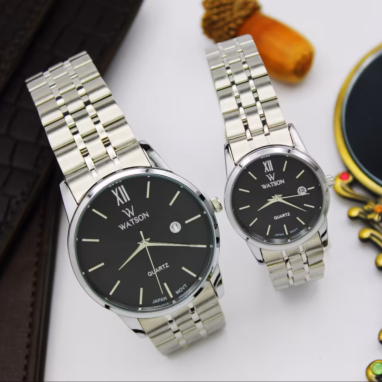 ساعت مچی ست زنانه و مردانه واتسون-اورجینال بندفلزی ـ تک موتور ـ مدل w1128 