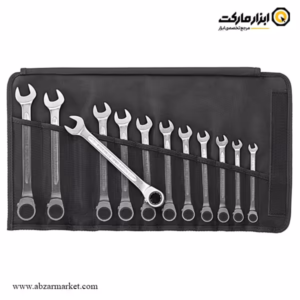 ست آچار یکسر تخت یکسر رینگ جغجغه اشتایویل 12 عددی ضامن دار مدل 17/12