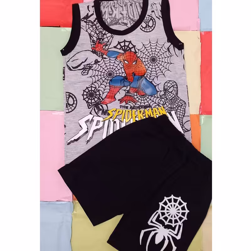 تاپ وشلوارک نخی پسرانه  طرح مردعنکبوتی 2تا3سال