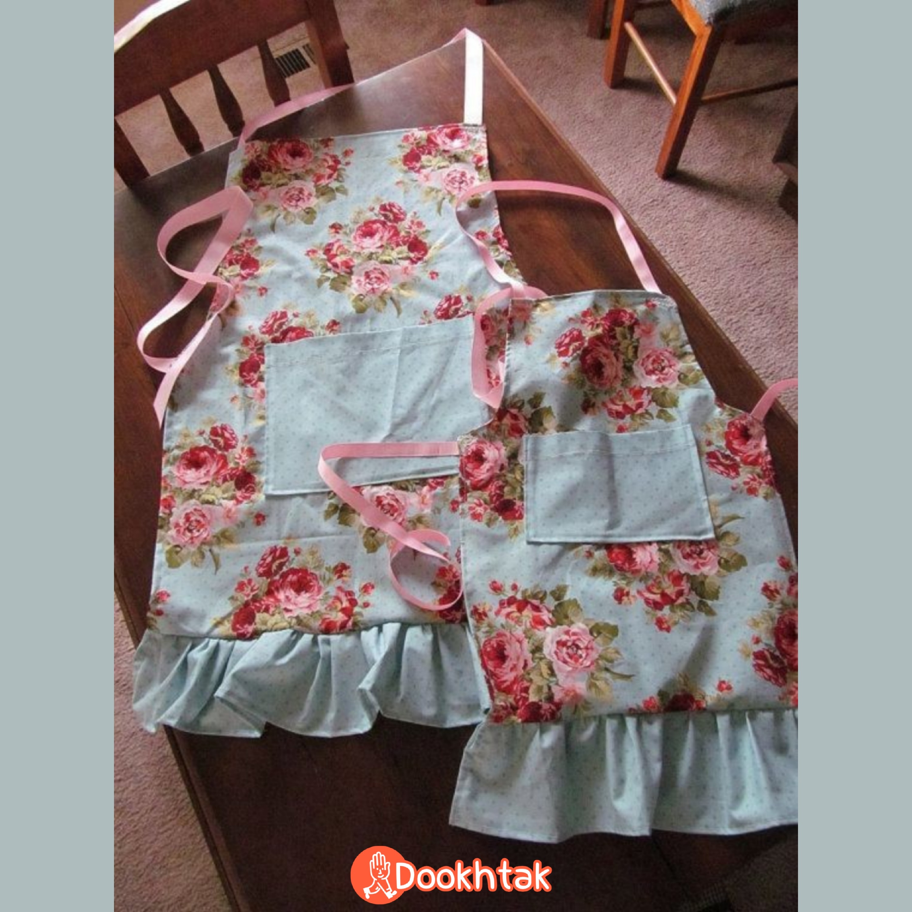 ست پیشبند مادر دختری پارچه ای سایز دلخواه کیفیت عالی