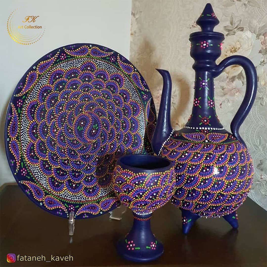 گلاب پاش وبشقاب سفالی نقطه کوبی 
ابعاد : 34*25*25
وزن : 2/5
رنگ : بنفش
تزئینی و دکوری