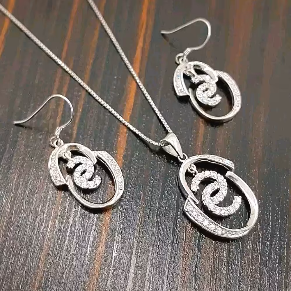 نیم ست نقره جواهر تایلندی آبکاری طلا سفید 