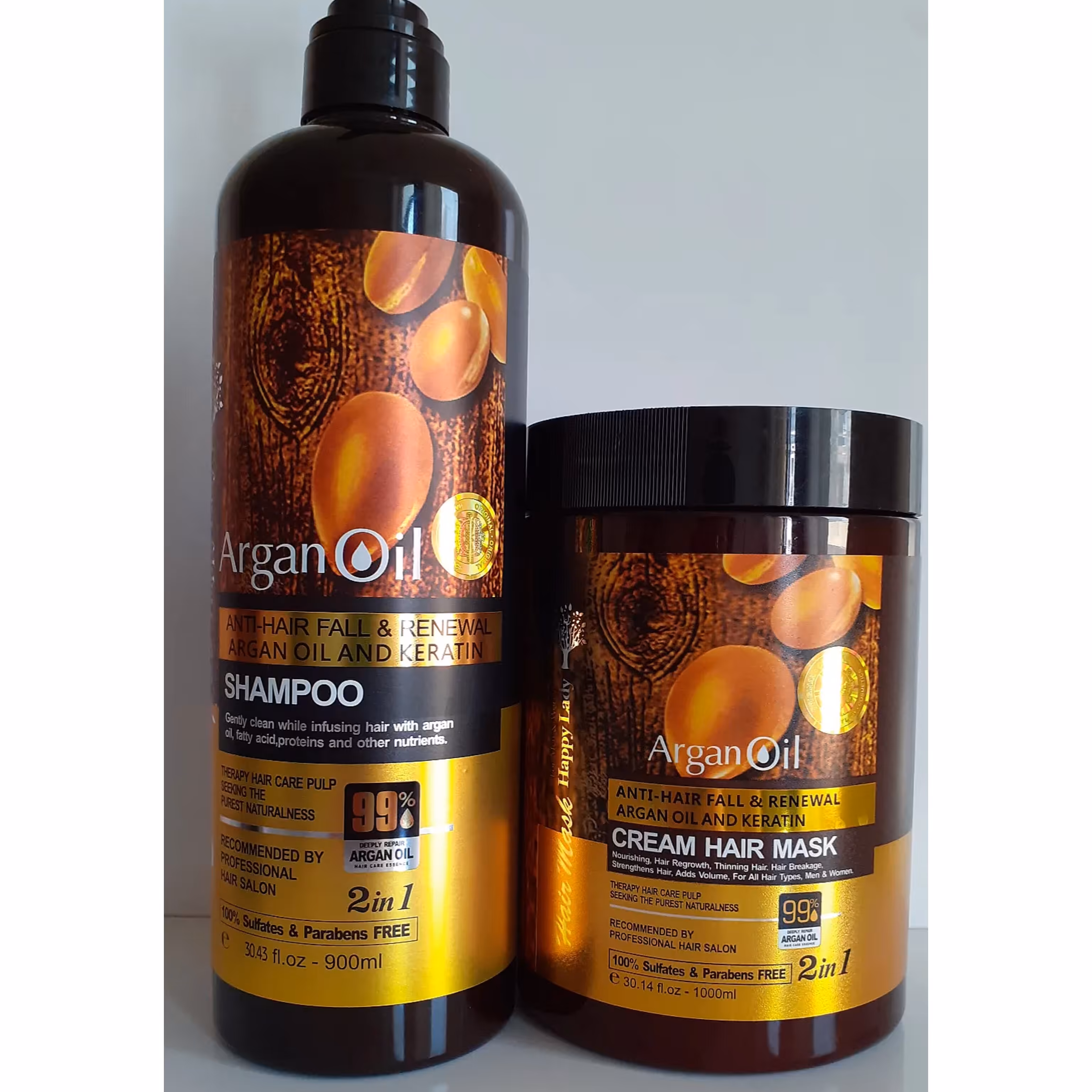 شامپو و ماسک مو کراتینه آرگان هپی لیدی اورجینال و فاقد سولفات و پارابن