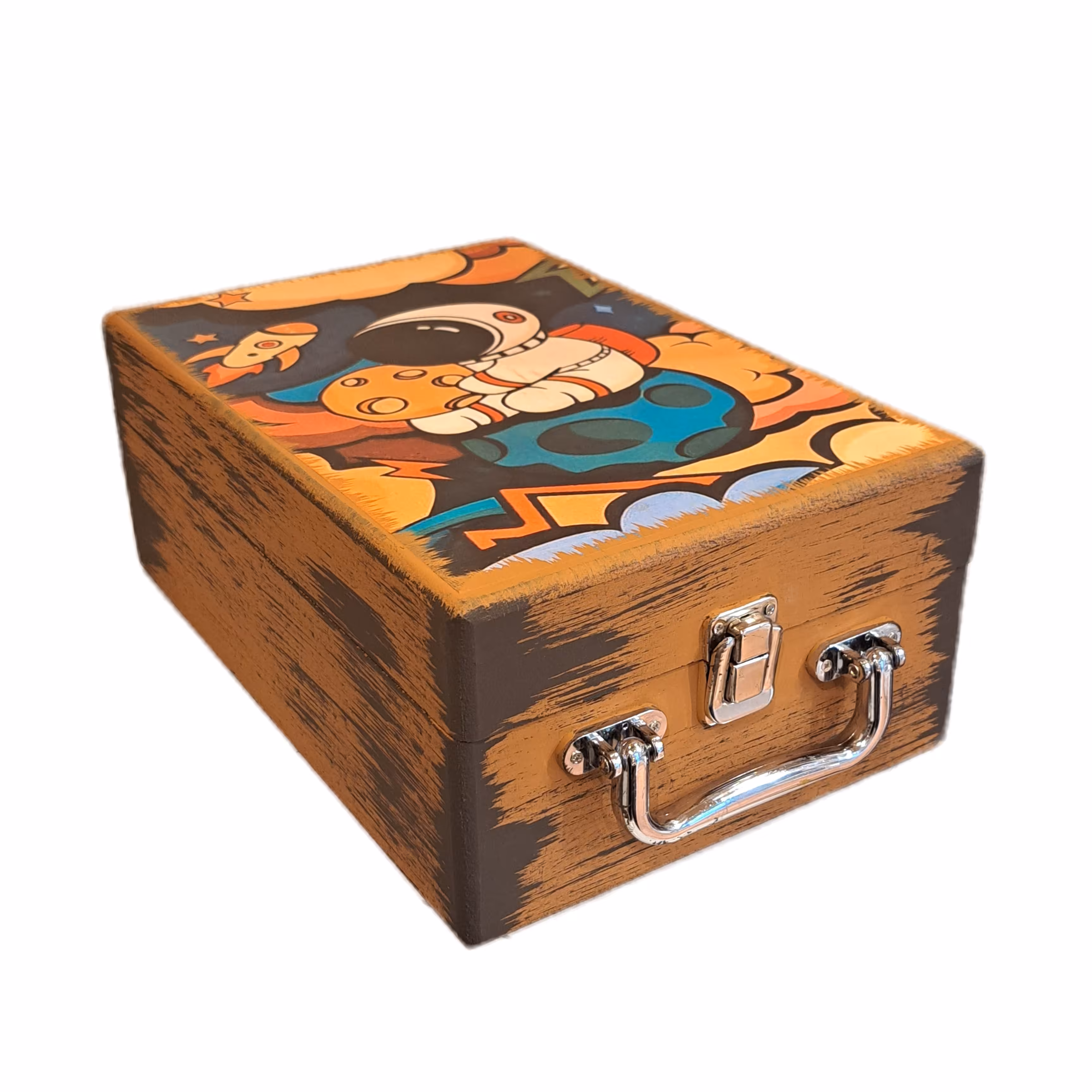 جعبه هدیه مدل چمدان چوبی طرح فضانورد