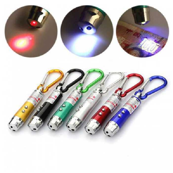 لیزر پوینتر 4 کاره (لیزر،چراغ قوه،تست اسکناس،جاسوئیچی)،با قدرت خروجی 5 میلی وات،کارکرد با 3 عدد باتری AG13،بسته 1 عددی