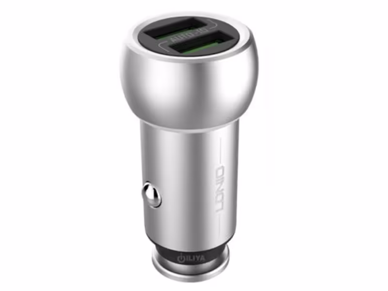 شارژر فندکی فست شارژ ماشین دو پورت الدنیو با کابل لایتنینگ C401