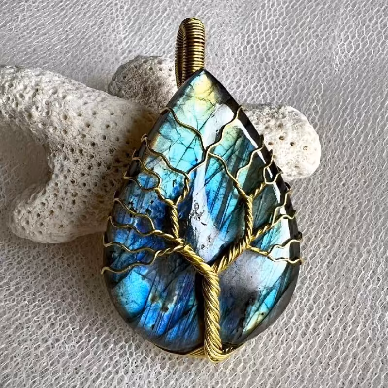 درخت زندگی لابرادوریت مولتی کالر  کیفیت درجه یک و تلالو بالا و بالاترین ظرافت در ساخت همراه زنجیر استیل رنگ ثابت کد 59
