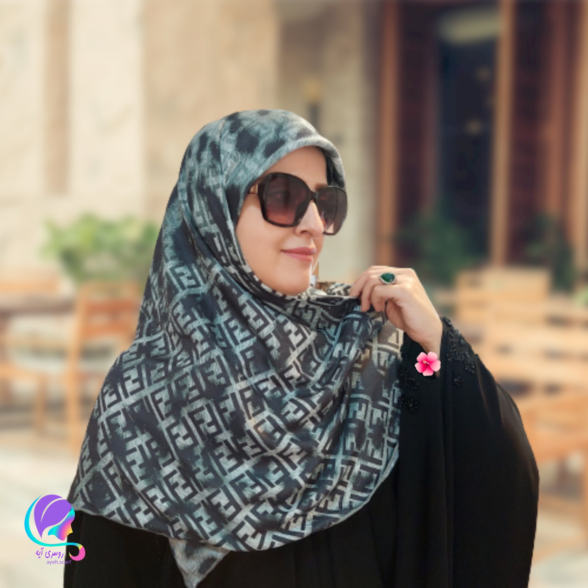 روسری پلنگی طوسی