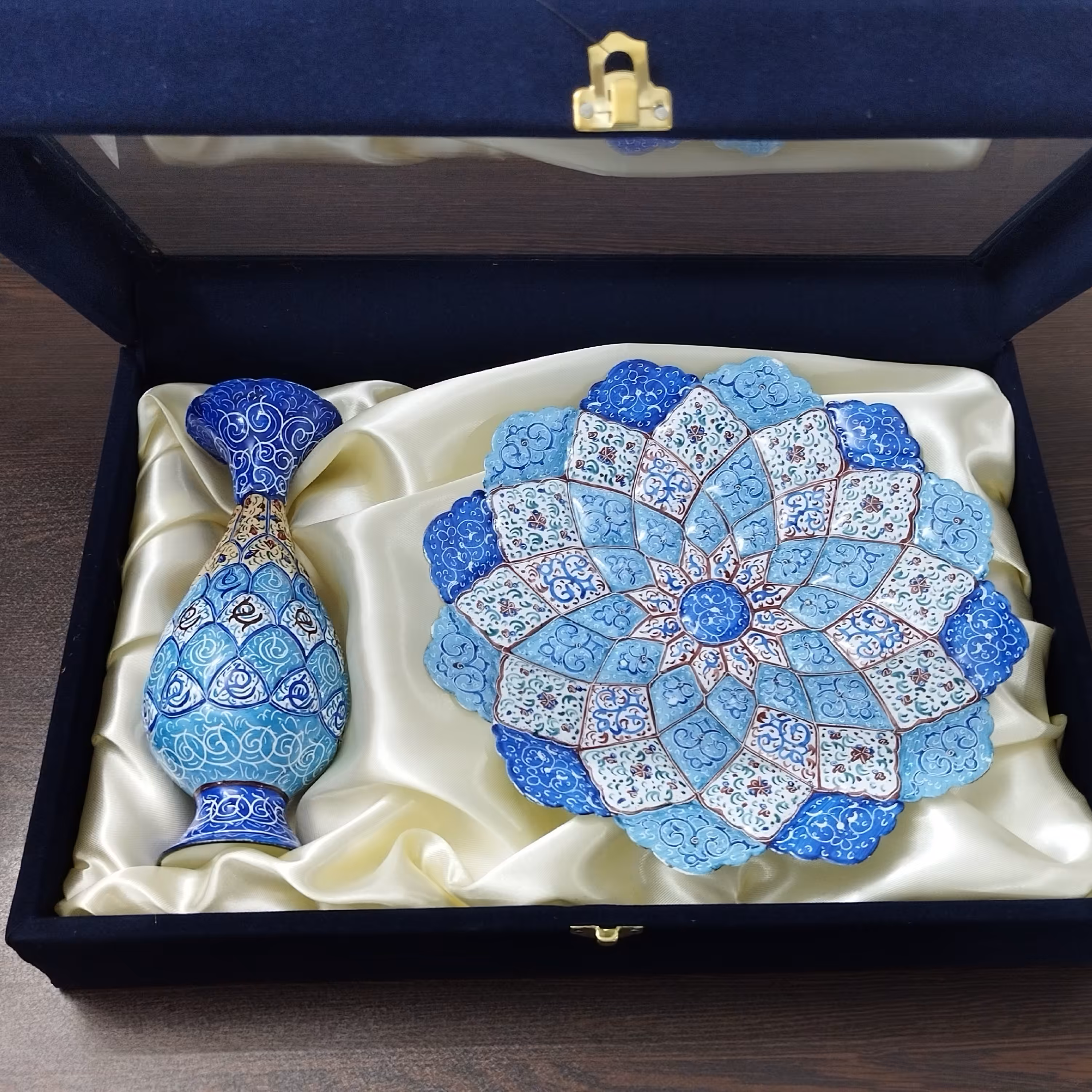 ست هدیه گلدان  20 میناکاری و بشقاب 25 میناکاری