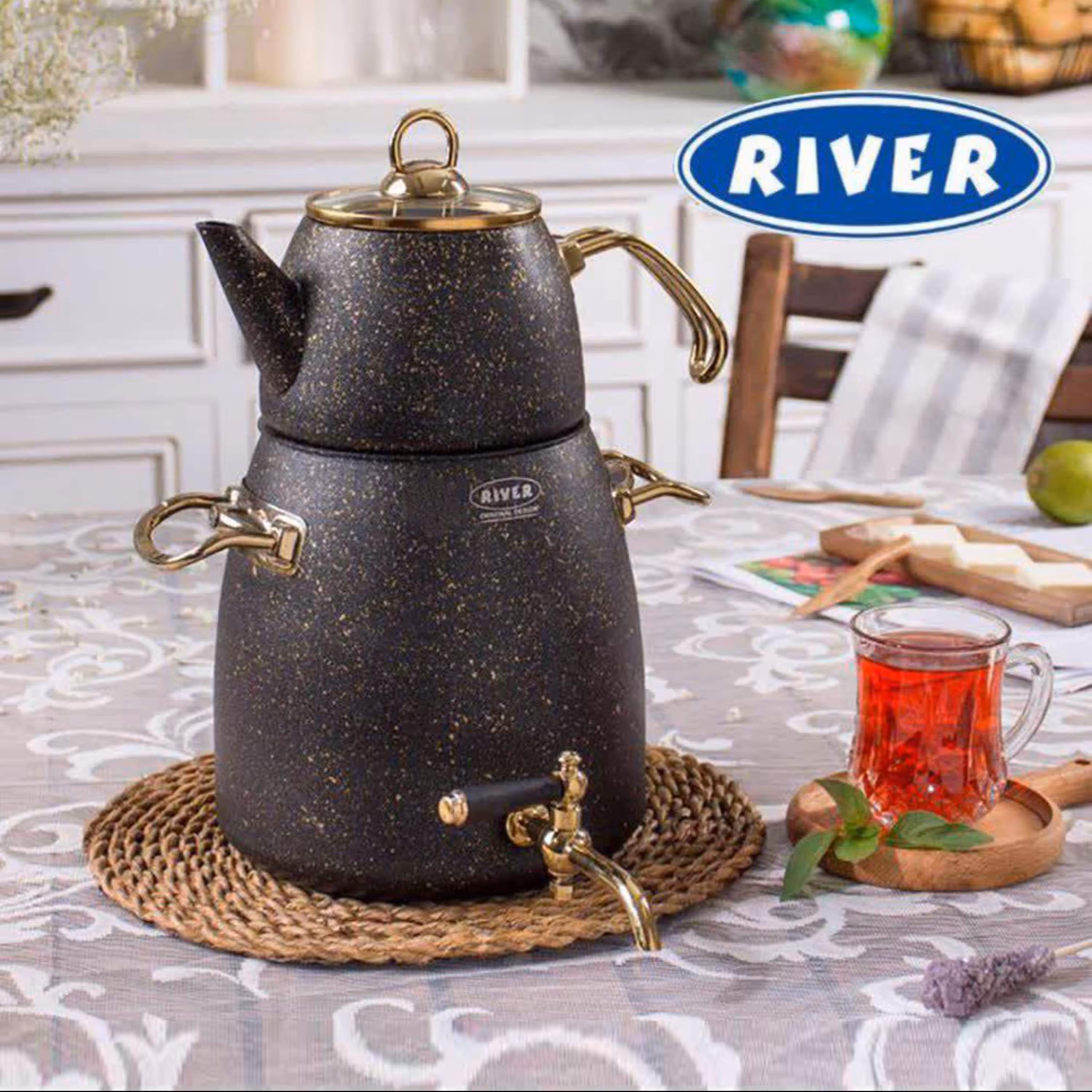 کتری و قوری گرانیتی 4 لیتر RIVER مدل 5832 مشکی