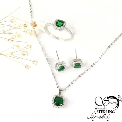 نیمست نقره نگین مربع سبز عیار925