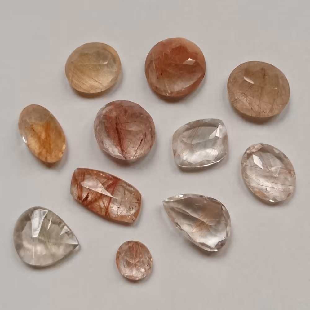 11 عدد نگین کوارتر روتایل طلایی معدنی (تراش فست) (2)