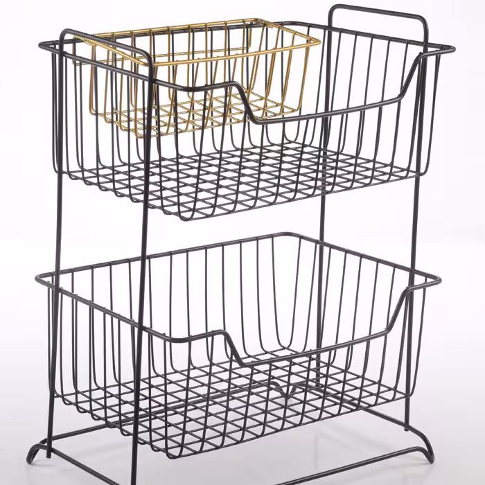 سبد سیب زمینی و پیاز  مستطیل 2 طبقه کادین مدل دایان  رنگ مشکی