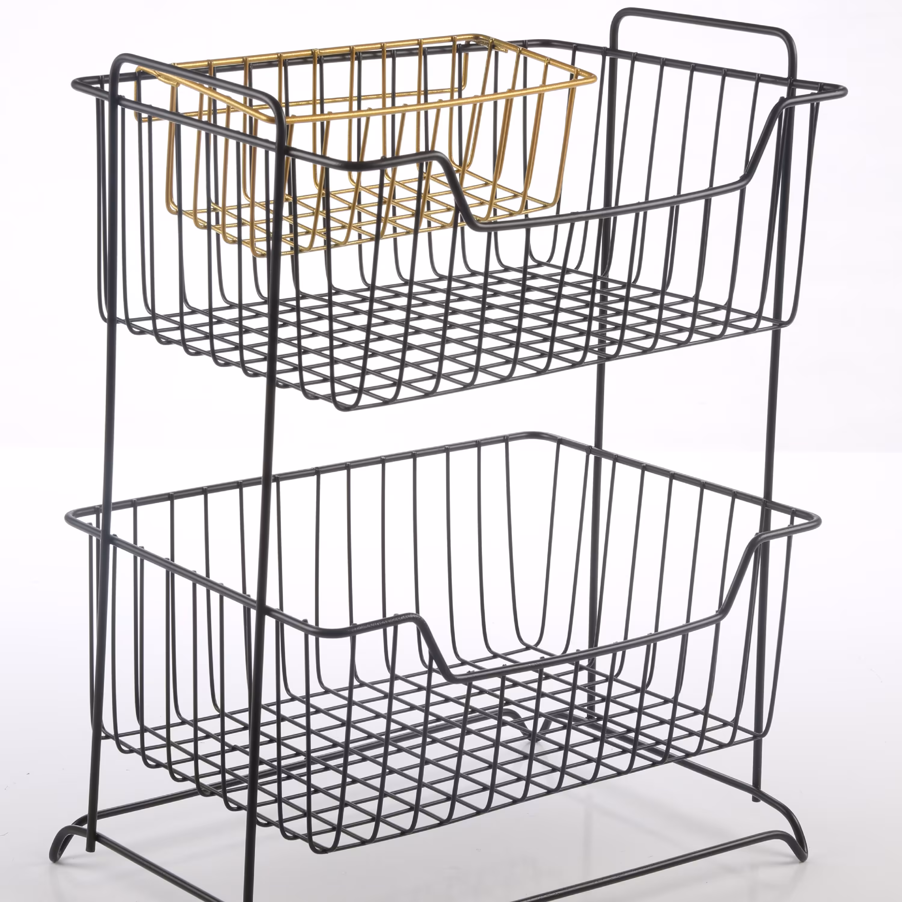 سبد سیب زمینی و پیاز  مستطیل 2 طبقه کادین مدل دایان  رنگ مشکی