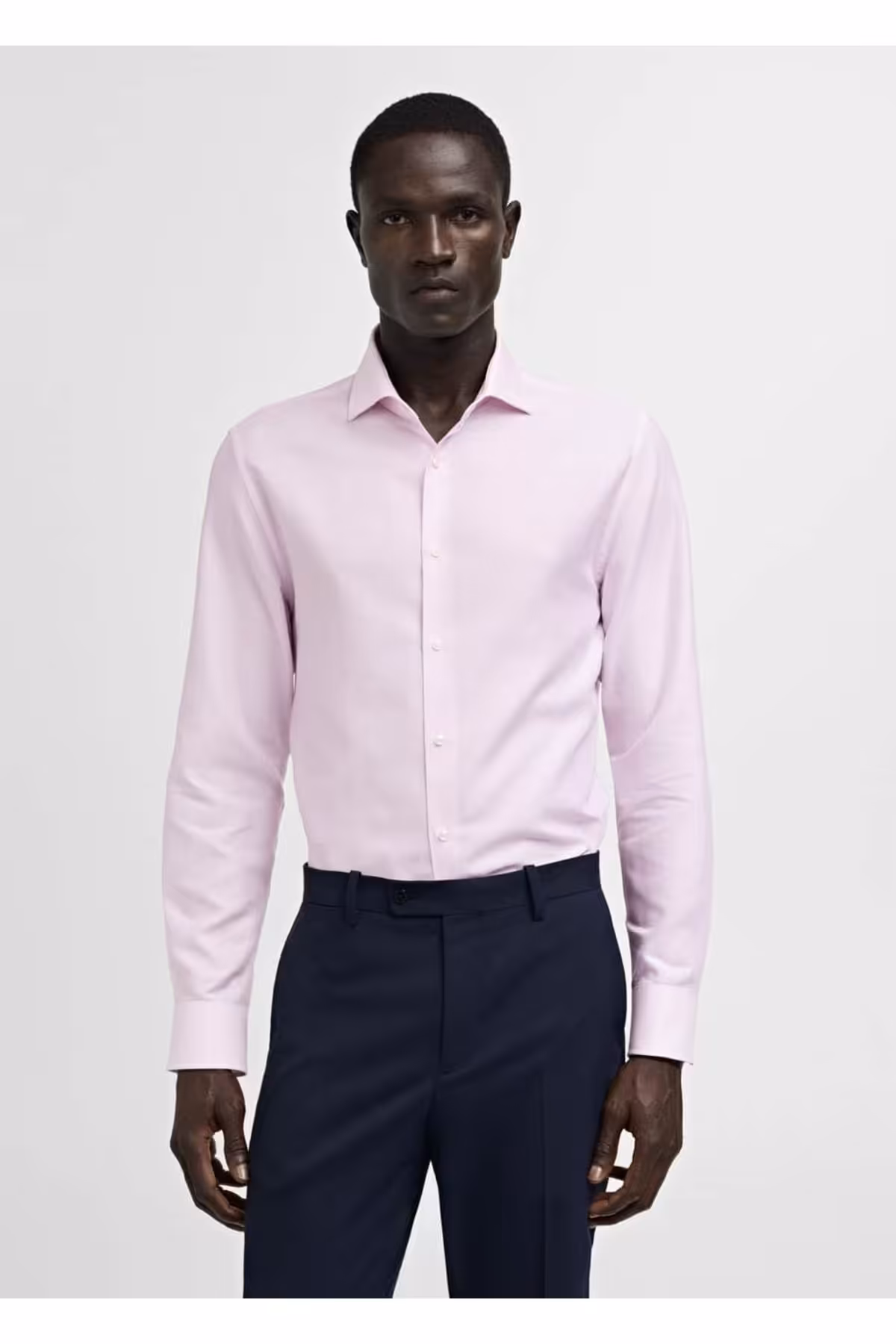 پیراهن / بلوز دکمه دار صورتی مردانه دوقلوی میکرو راه باریک MANGO Man