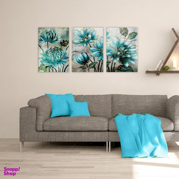 تابلو شاسی بکلیت طرح نقاشی مدرن گل آبی مدل SH-1887 مجموعه 3 عددی