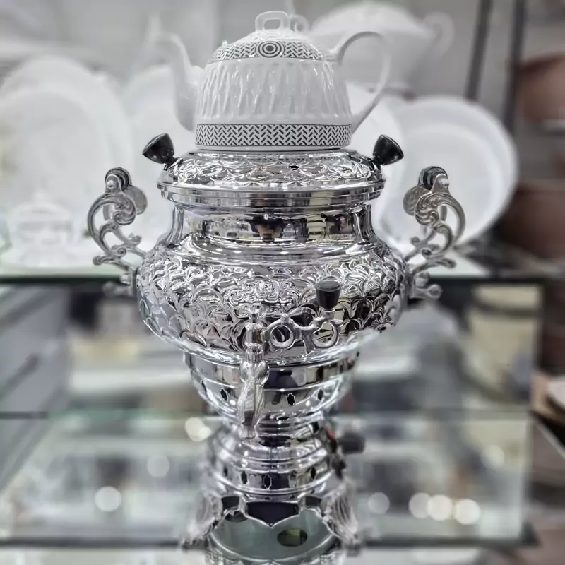 سماور گازی مهدیس سه کاره 6 لیتر بدنه برنجی با قوری بدون تنوره با 1 سال ضمانت (قالب جدید)با ضمانت فروش ویژه