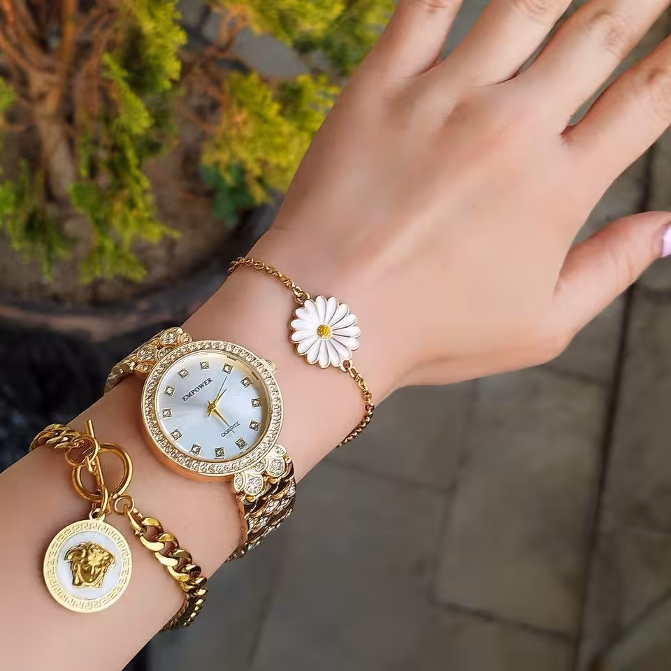 ست ساعت و دستبند استیل زنانه امپاور