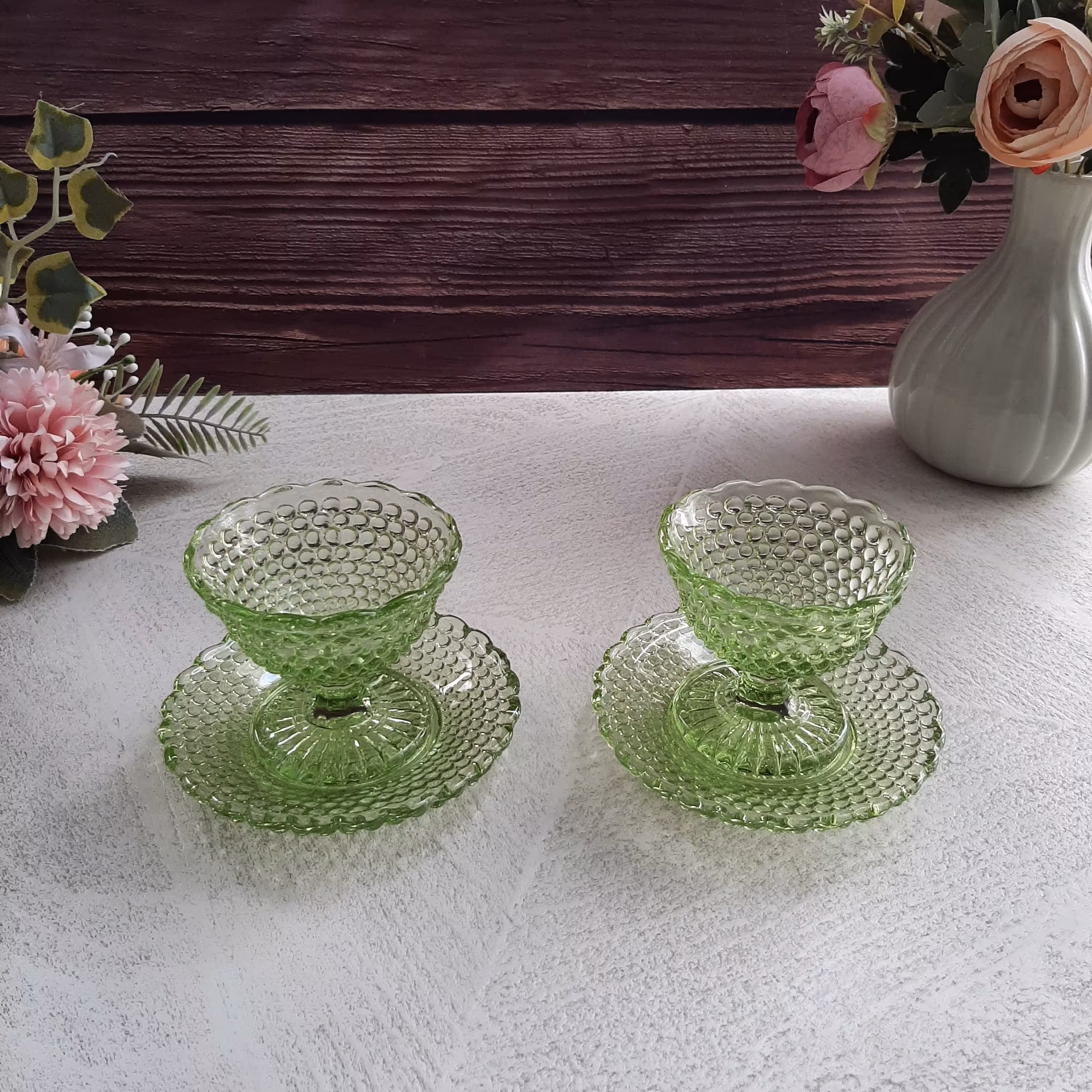 قاووت خوری بلور بیدی  همراه با زیری طرح سوزنی مدل قدیمی ساخت چین (12 پارچه)