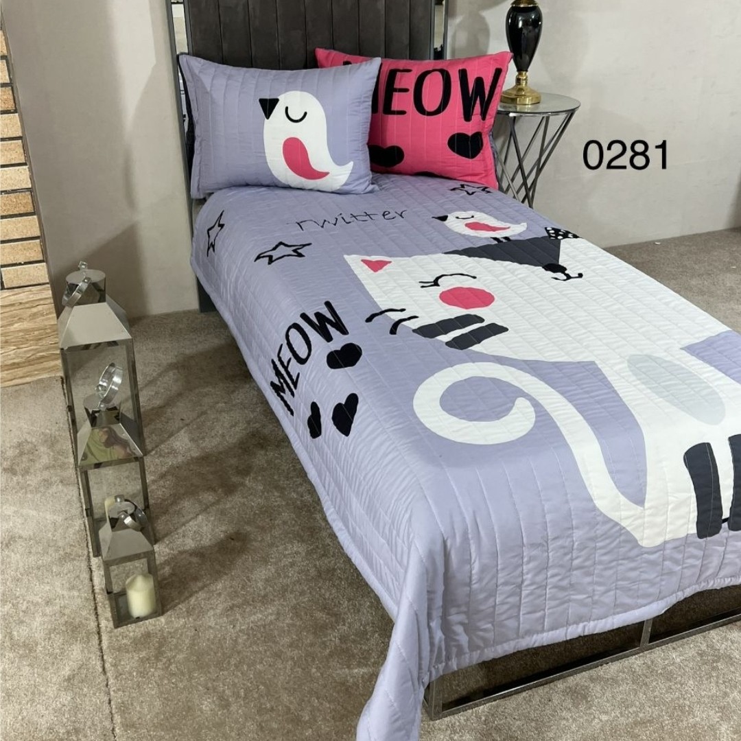 روتختی یک نفره چاپ دیجیتال سه بعدی سه تکه گربه beauty(ضمانت پرز و رنگ )