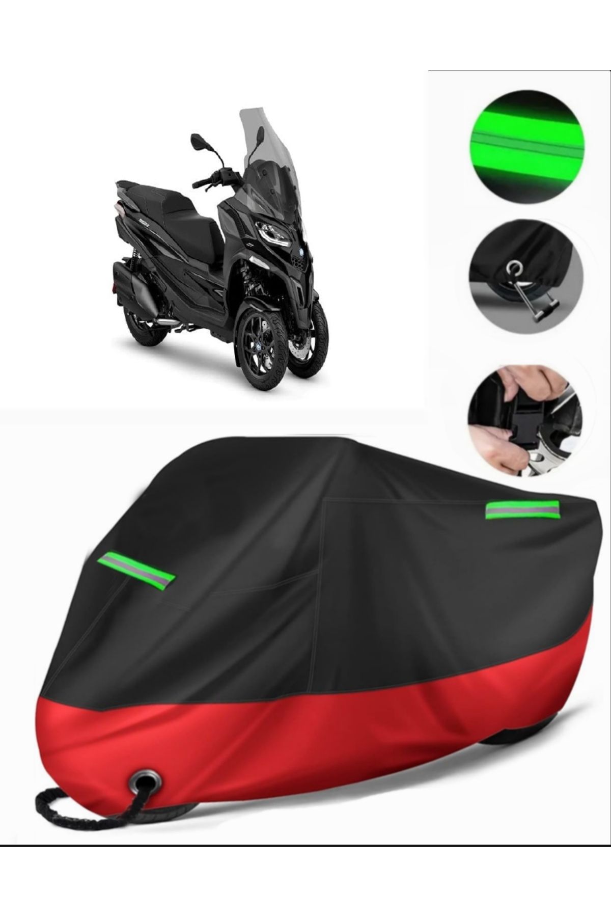 چادر موتورسیکلت قرمز PIAGGIO MP3 400 TARKET MOTORICYCY PREMIUM سازگار با قفل سیاه MotoEn