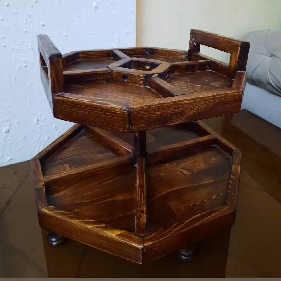 سینی دو طبقه جای تنقلات و دمنوش چوبی