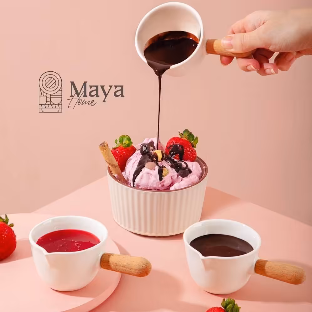 سس خوری سرامیکی دسته چوبی رنگی از برند با کیفیت مایا