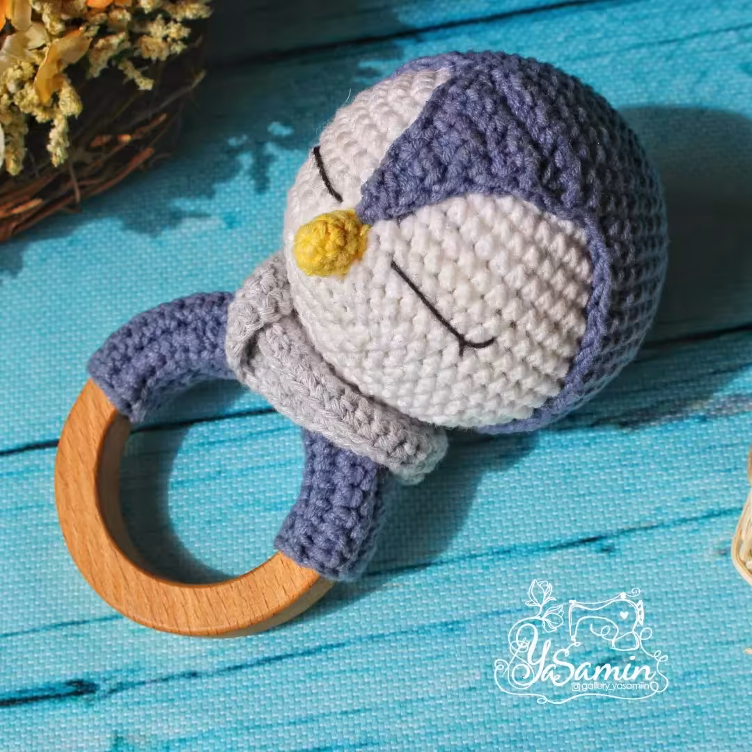 جغجغه پنگوئن بافته شده از نخ ترک ضد حساسیت برای بازی و هوش نوزاد