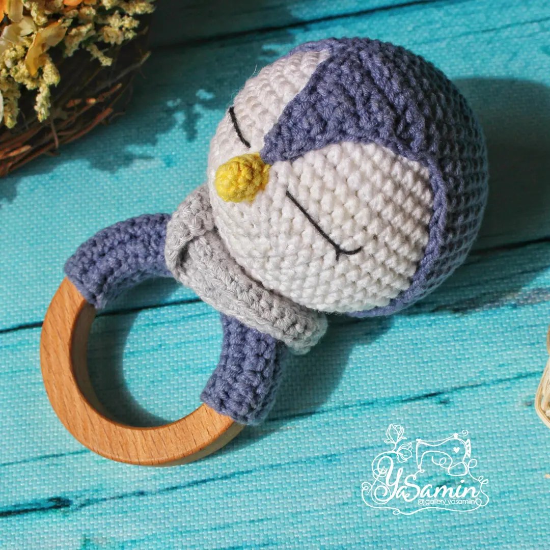 جغجغه پنگوئن بافته شده از نخ ترک ضد حساسیت برای بازی و هوش نوزاد