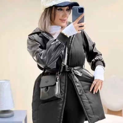 کاپشن کلاهدار چرم