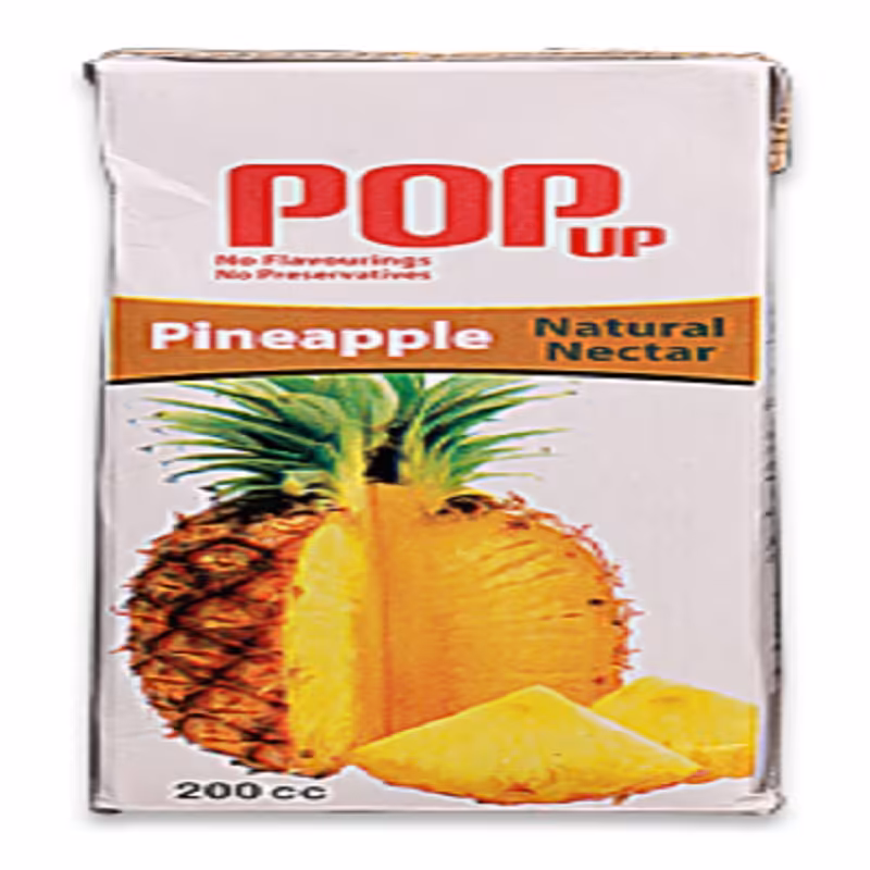آب میوه پاکتی 200 سی سی آناناس پاپ-بسته 36 عددی