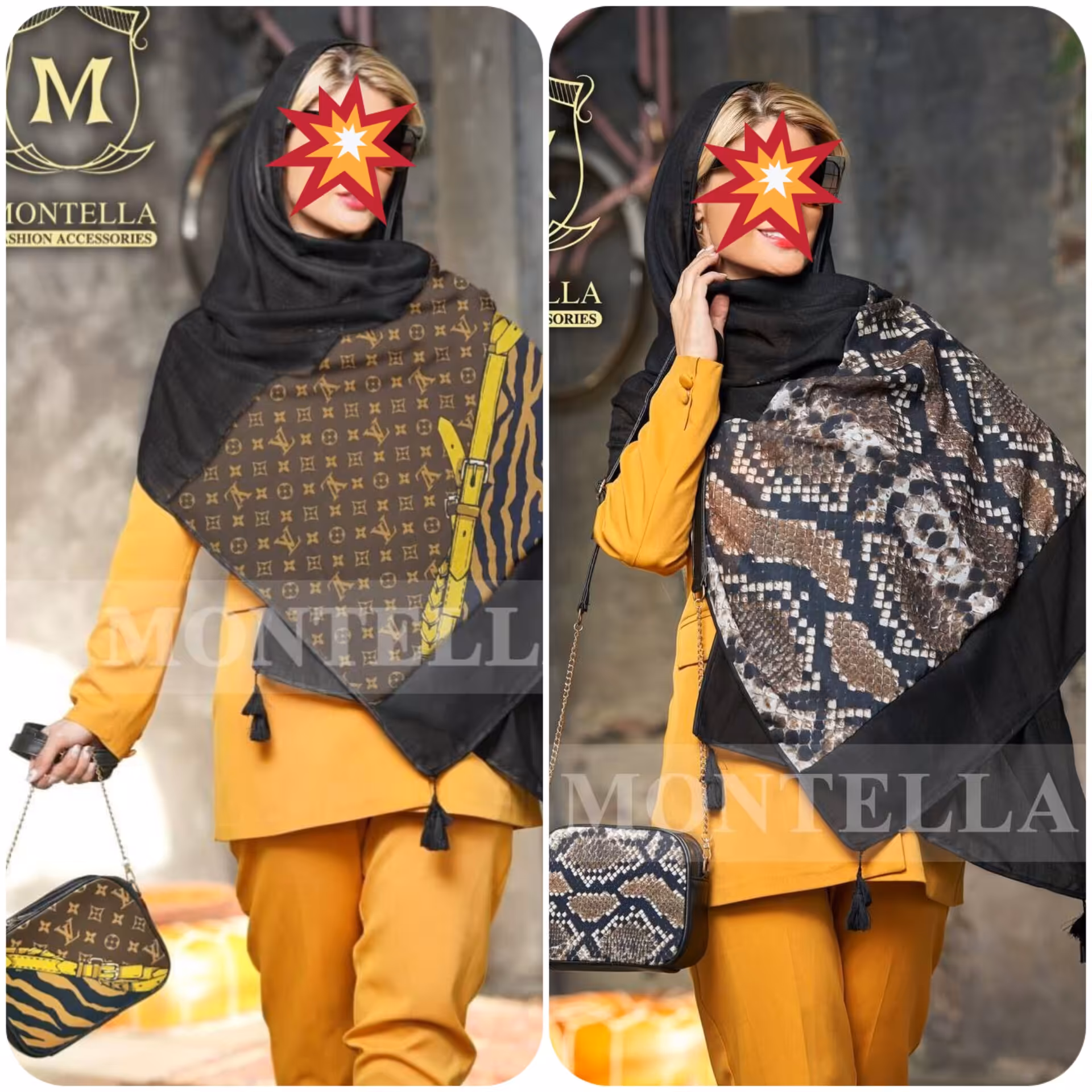 ست کیف و شال مشکی 
یا ست کیف و روسری 
شال و روسری نخی
کیف مخمل جیر و چرم مصنوعی 