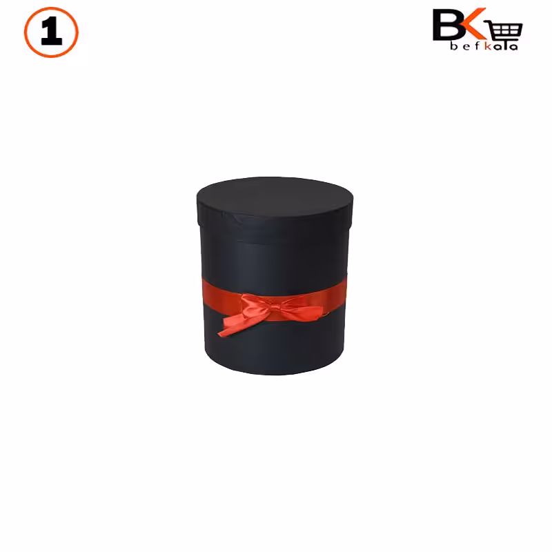 باکس کادویی استوانه ای ایستاده پاپیون دار مشکی کد60 سایز یک