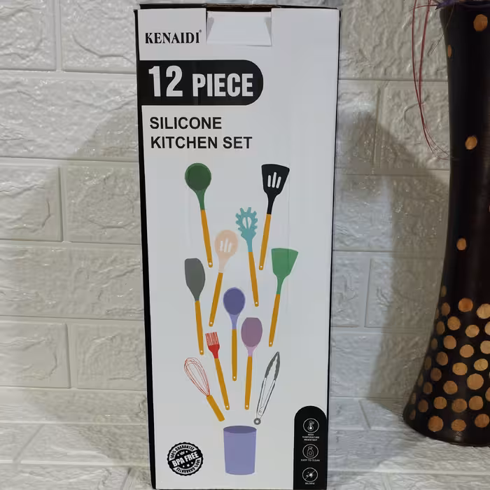 کفگیر ملاقه سلیکونی KITCHEN SET 12پارچه.            KENAIDI