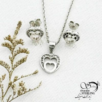 نیمست نقره قلب دوقلو عیار 925 کد 13731