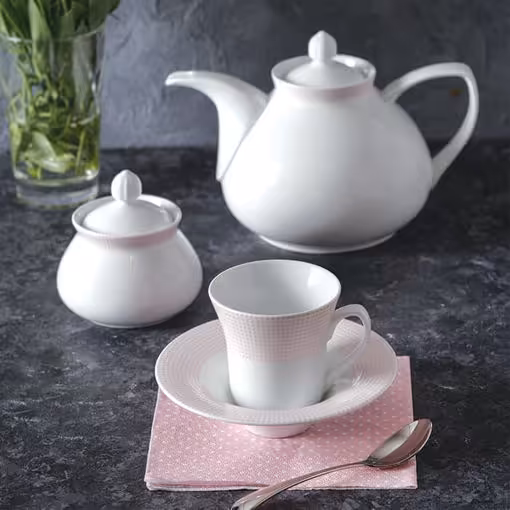 سرویس چای خوری مریدین صورتی 18 چینی زرین پارچه شهرزاد 6 نفره