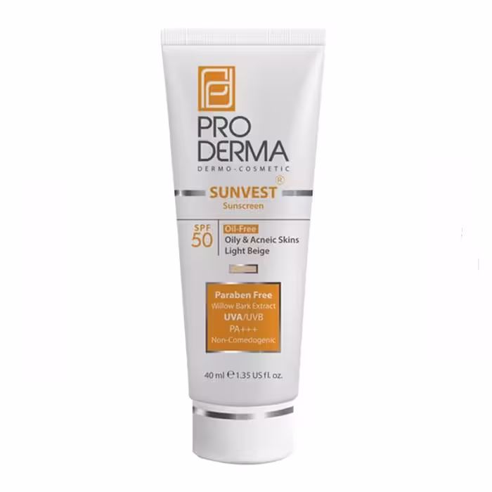 کرم ضدآفتاب فاقد چربی spf50 پرودرما بژ روشن